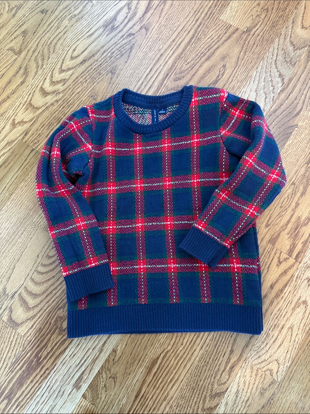 Janie and Jack Navy and Red Plaid Knit Sweater